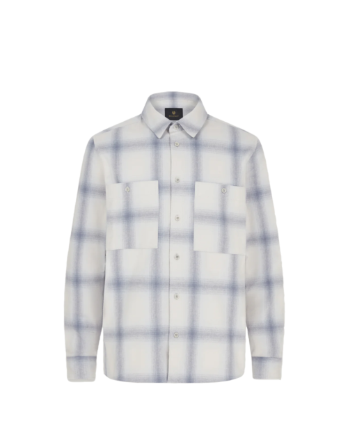 Belstaff Outpost Flannel Shirt Man, silver birch/ quarry blue/ line blue