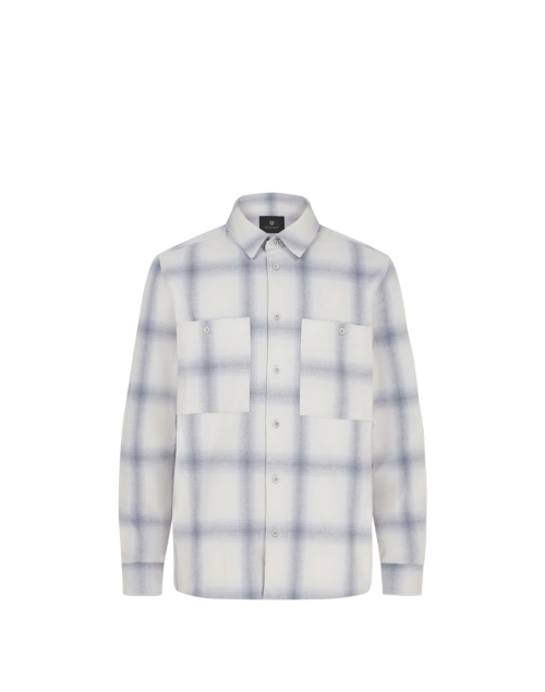 Belstaff Outpost Flannel Shirt Man, silver birch/ quarry blue/ line blue