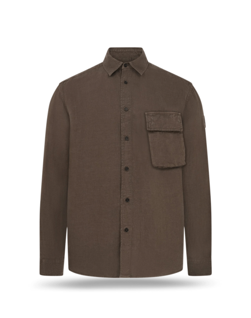 Belstaff Scale Linen Shirt Man, army olive