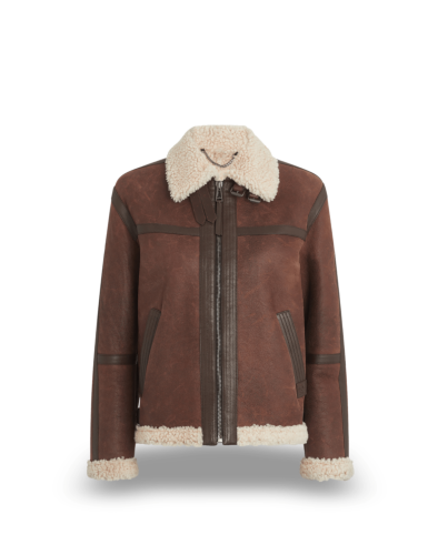 Belstaff Launch Shearling Jacket Lady, saddle brown/cord