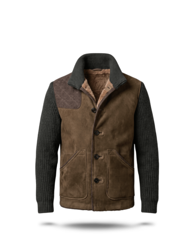 Habsburg Riedegg Shearling Jacket with Knitted Sleeves, olive/taupe